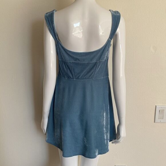 Urban Outfitters Genivieve Blue Velvet Corset Mini Dress Size Large - Picture 9 of 14
